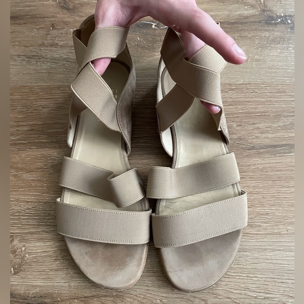 Stuart Weitzman Suede & Elastic Strap Flat Sandals - image 1